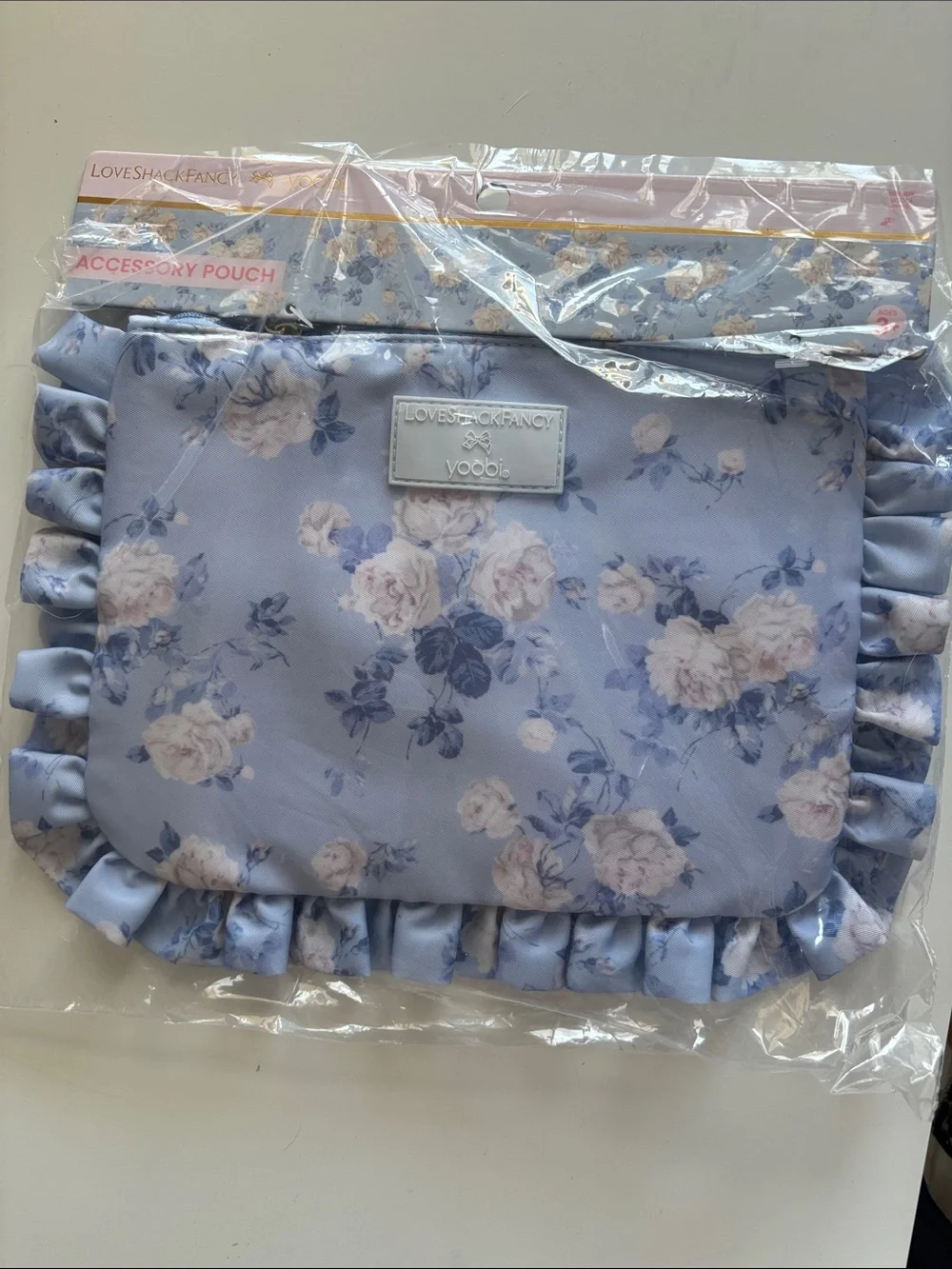 NWT LoveShackFancy x Target - Pastel Blue Rosettes Bow Zip Pouch / Clutch